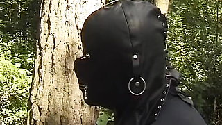 German slut tied up in the woods by sex master