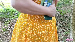 BBW Wife Flashes Her Big Natural Tits in the Woods - Homemade Masturbation