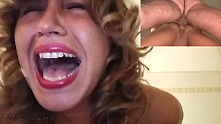 Anal creampie after rough sex as a gift for Valentines Day: pache-father power fucks his daughter in the bathroom
