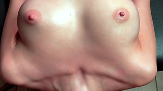 Filthy Blonde Lies Back on the Table Gags on Monster Dick and Gets Drenched in a Hot Sticky Facial Cumshot!