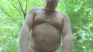 The good big moustached pig, pot-bellied, nice exhibitionist, drinks all his piss and jerks off by the river!