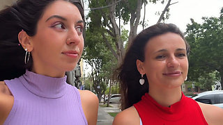 Slutty Neighbors Ask for Cum on Their Cute Faces for Public Cumwalk