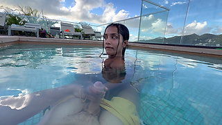Busty India Gives an Amazing Blowjob in the Hotel Pool to Everyone's Glass- Yasmina Khan
