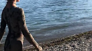 Massive juggs brunette fatty strips and jerks solo