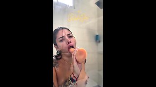 Horny Latina Salome Gil Rides Big Cock in Shower