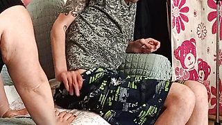 neighbor sucks cock after work and gets a portion of cum in her mouth