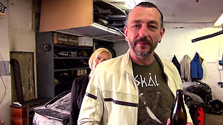 Facial ending for the big boobed blonde MILF after sex on the car