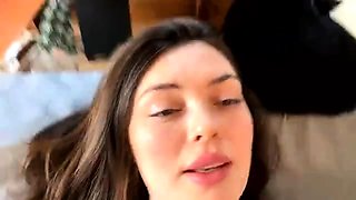 Sultry camgirl with shaved pussy close-up masturbation