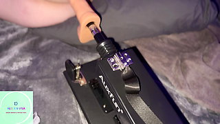 Teen step sister plays with dildo sex machine, gets finished with creampie