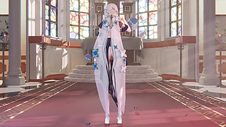 Featured Aponia - Nun with Phone Number Striptease, White Stockings, Plump Big Butt, Nipple Piercings, Jiggling Big Tits