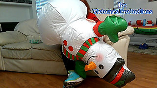 BBW Mature Redheaded Nurse Vicki Blows up Inflatable Snowman for You