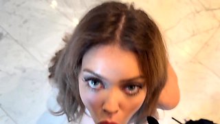 Beautiful babe strips naked and provides blowjob service