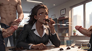 The Bitchin' Business Babe Entices with Her Aroused, Drooling Stare in the Ebony Office - XXX!