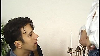 Busty brunette pussy licked before riding dick in vintage video