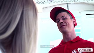 Monika Phamous Seduces Pizza Guy in Office Temptation