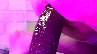 Cute Pink Sissy Femboy Rides BBC Dildo Close Up