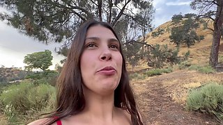 Busty latina is getting her tight butthole fucked by turned on guy outdoors