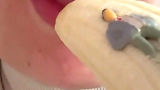 Giantess Stepmom Eats a Banana but Sees