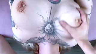 Making a big-tittied tattooed girl an oral slut by facefucking her hard