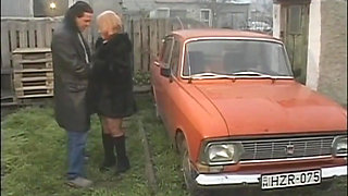 Black and white, old and young orgy party, mommy in girl uniform loves the young cock