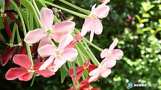Sheridan Love masturbates in a polka dot bikini with her massive tits out