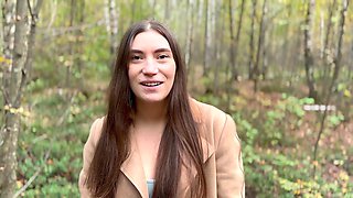 Cute Russian girl got lost in the woods and publicly satisfied a strangers penis.