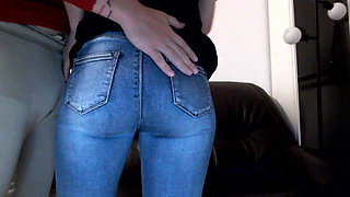 Girlfriend in Blue Jeans and Black Panties Masturbation