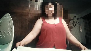 Stepmom, 57 Years Old, with Big Natural Tits, Irons Clothes and Has a Secret Video Call with Her Stepson