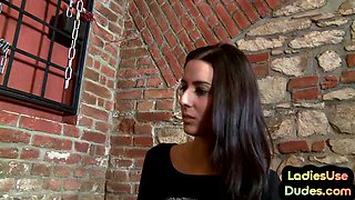 CFNM pegging femdoms peg guy with strapon in dungeon 3some