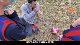 Soccer beauties suck off aged coach