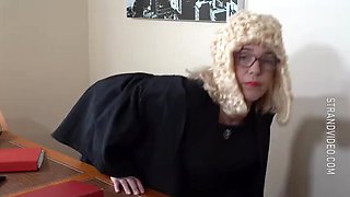 Sarah Stern as Mila the Judge Spanking and Punishing Guilty Teen in Lesbian BDSM Courtroom Scene