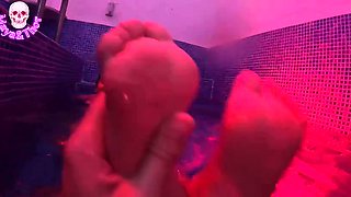 Fucking in Public Spa Footjob and Creampie for Naughty Busty