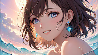 Pastel Reflections: a Beautiful Young Woman with Soft Skies in Her Eyes