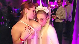 Redhead Chrissy and Blond Gabi having fun at the club - White Party 2019