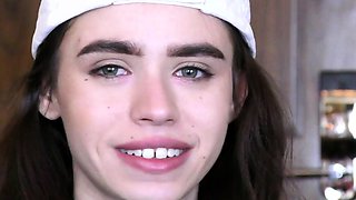 Small tit brunette teen sucks and fucks a big cock