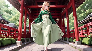 Lazy Japanese Corridor Morning, She Breathes Heavy Touching Her Chest with a Hazy Gaze Waiting for Your Touch