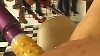 Humiliating wax play, dildo penetrated in huge piercing pussy pissing party