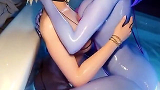 Big Breast Thicc Fat Ass Widowmaker Passionately Kisses Slutty Ass Ashe in a Pool