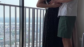 Stacked babe loves passionate morning sex on the balcony