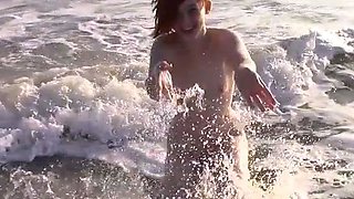 Outdoor anal solo and masturbating blonde