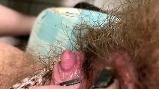 Morning Ejaculation Hefty joy button touching in extraordinary macro shot supah unshaved beaver POINT OF VIEW