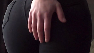 Sexy MILF In Tight Black Jeans Flashing White Thong Whale Tail