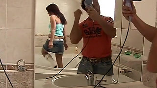 Hot Brunette Fucked and Pissed in the Bathroom