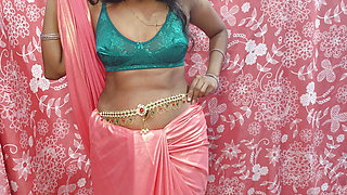 Sexy desi lady dancing in pink saree