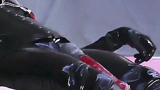 Latex Drone with Estim and Magic Wand Vibrator Masturbation