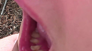 Outdoor Village Blowjob - Glasses Girl Lets the Load Run From Her Mouth