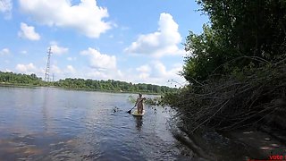 Blonde Solo Girl Naked on a SUP Board