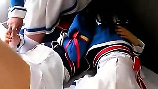 3 Asian Crossdressers Jerking Off Together