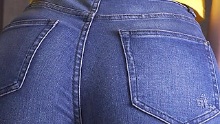 Tight Blue Jeans Tease Thong Ass Reveal