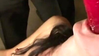 Humiliating big boobs pinching dildo penetrate